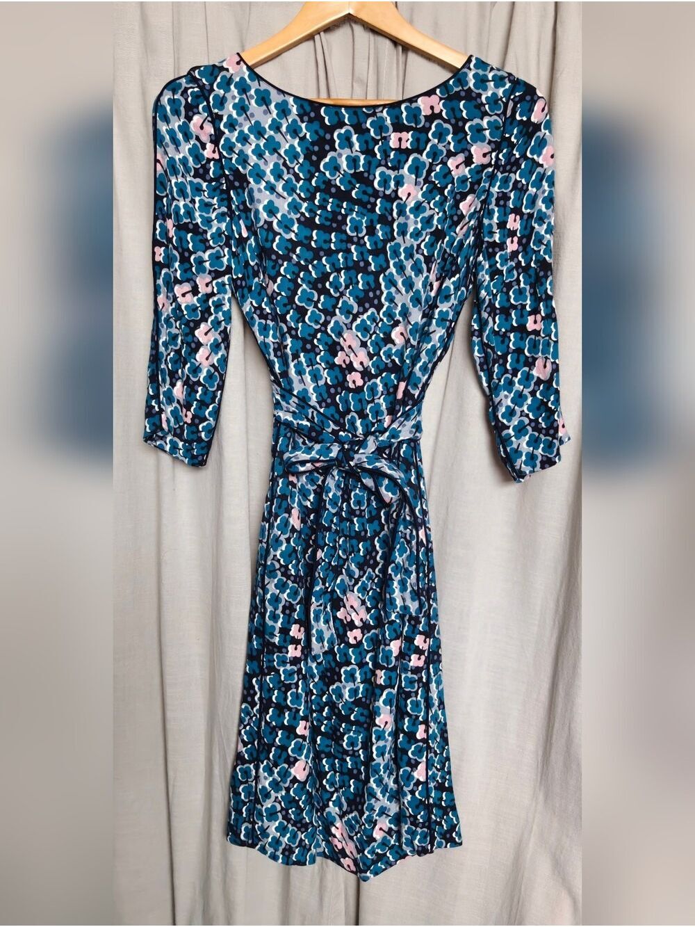 Boden Kelly Floral Dress Size 6L (10L UK) Blue Pink Mosaic Viscose 3/4 Sleeves